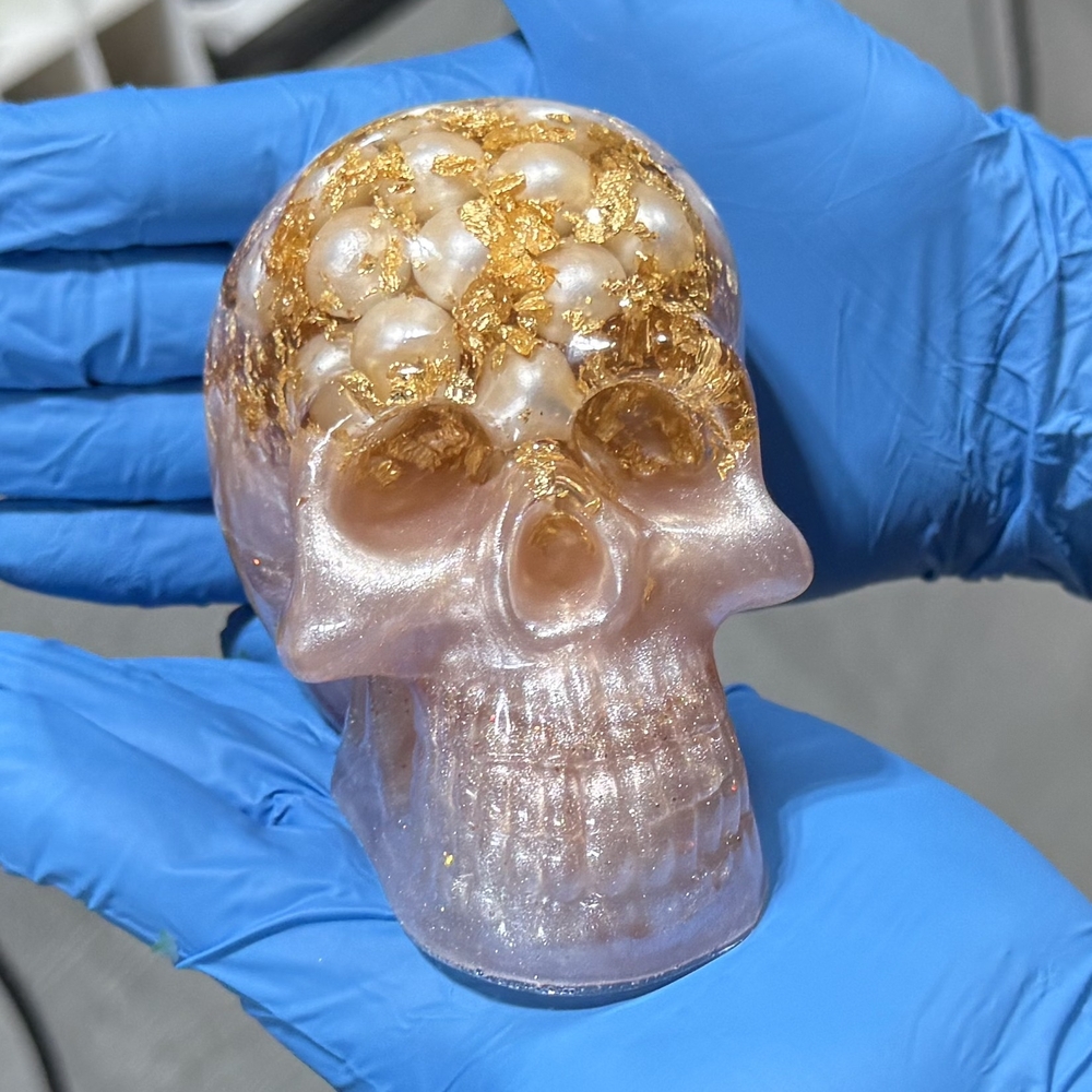 Gold and Pearl Skull Resin Decor